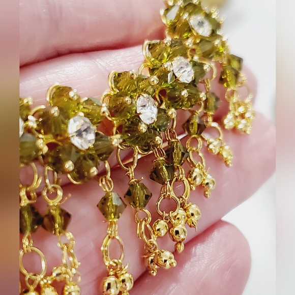 Vintage Asian peridot crystal flower adjustable silk tassel necklace flower 60's - Picture 10 of 16